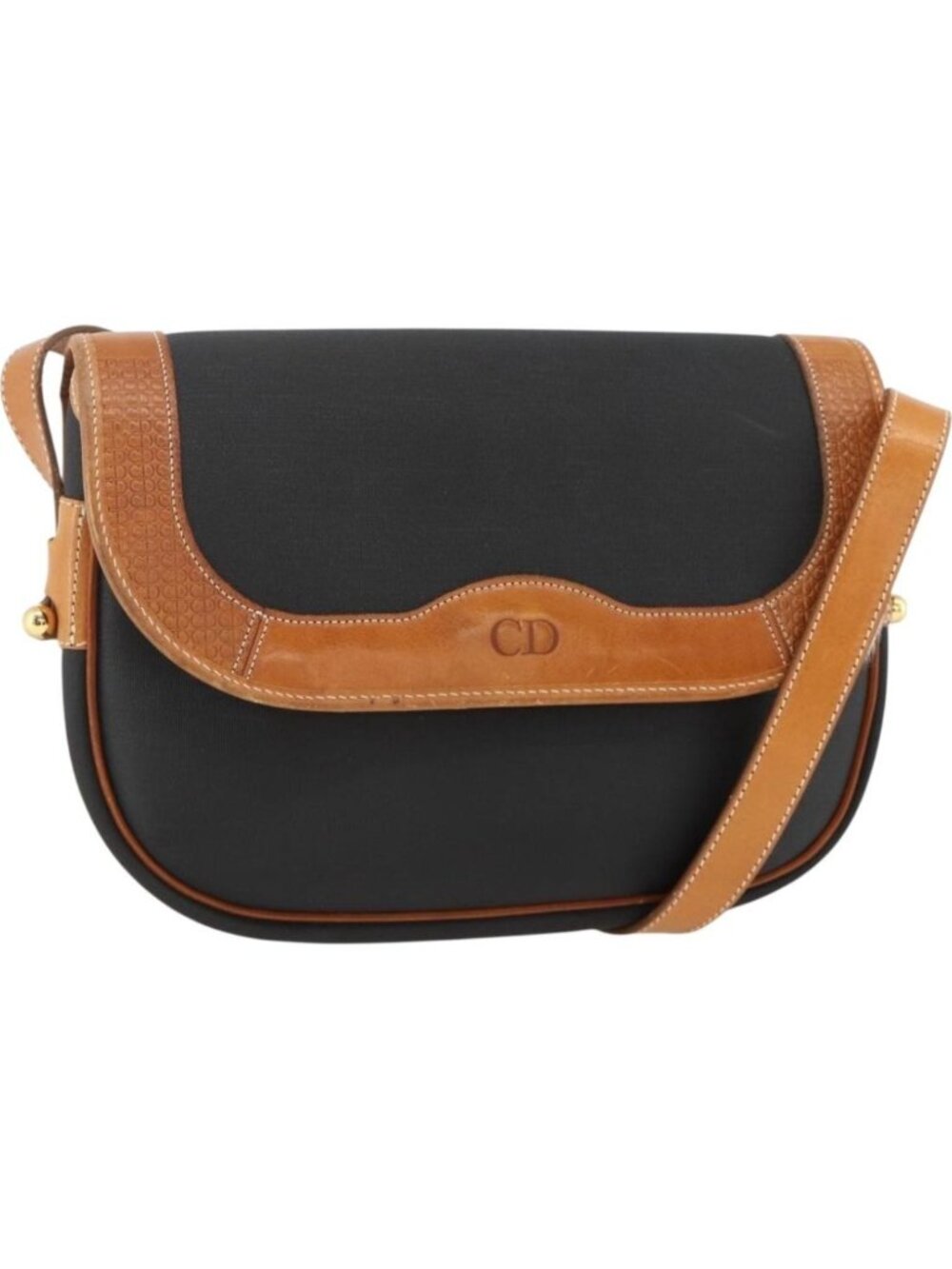 Christian Dior Shoulder Bag Coated Canvas Black Gold